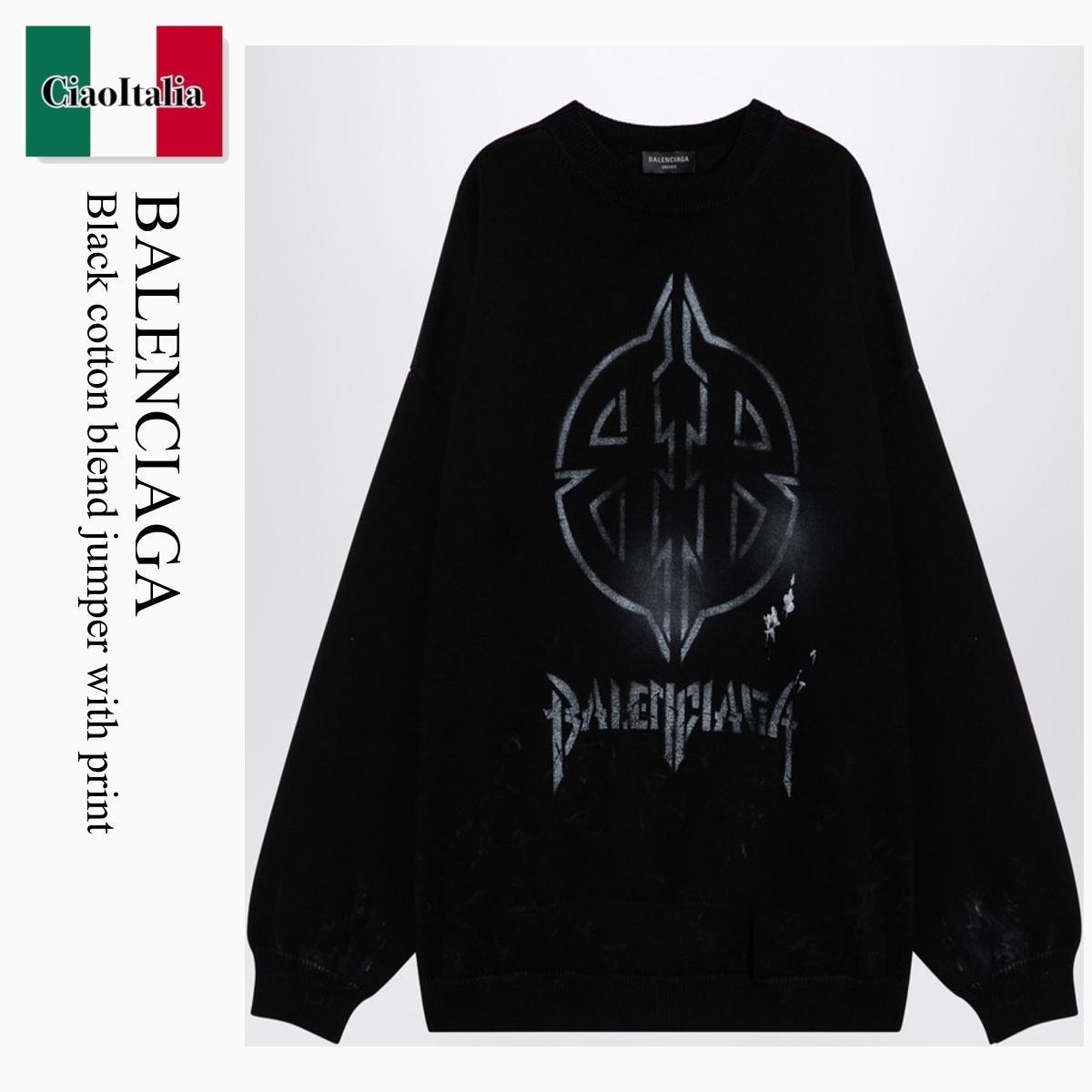 スウェット・トレーナー Balenciaga Black Cotton Blend Jumper With Print
