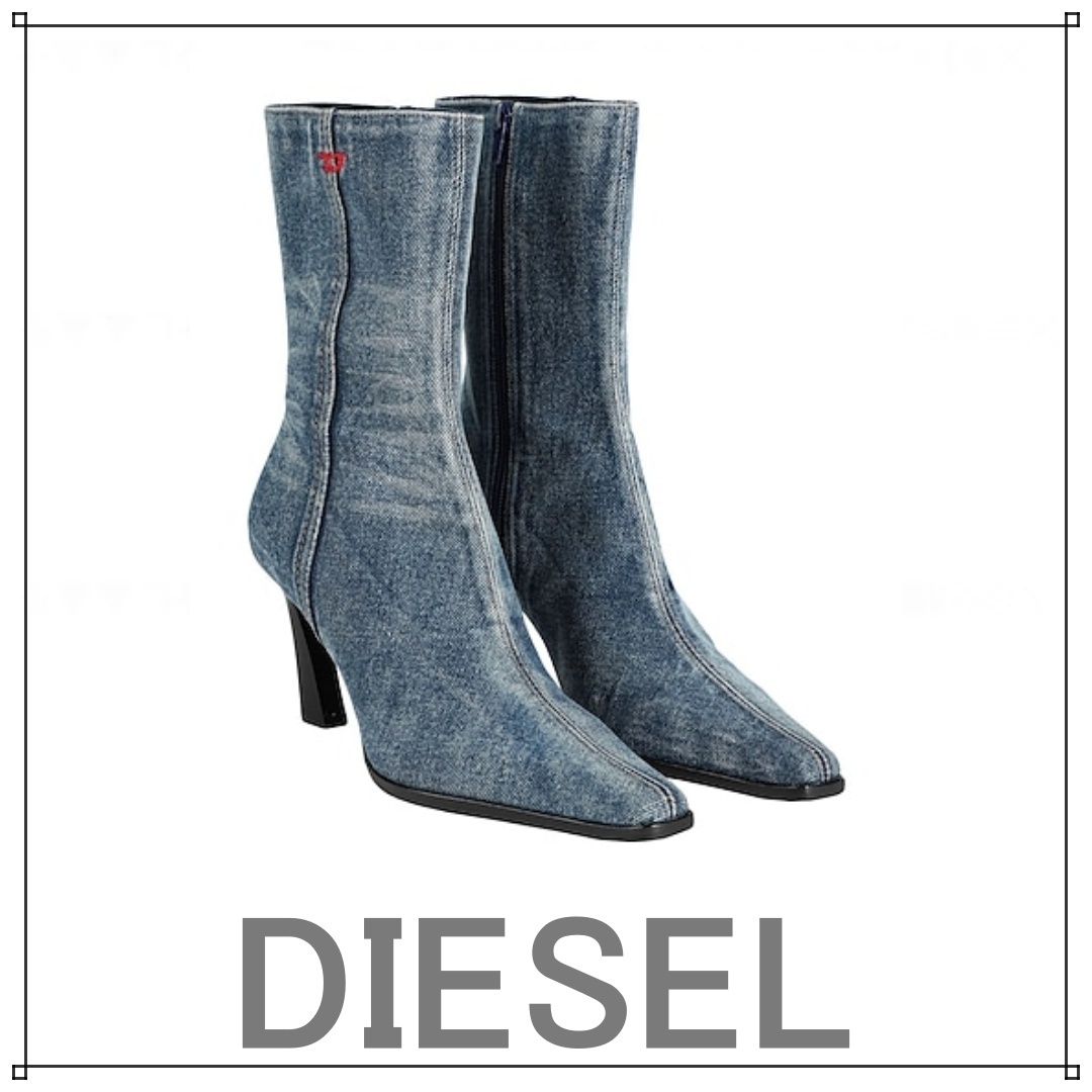 送関込☆DIESEL ロゴ デニムショートブーツ