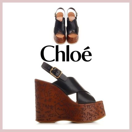 Chloe レザー ヒール ミュール サンダル ブラック【注目商品】★ CHLOÉ + NET SUSTAIN Odina レザー プラットフォームサンダル