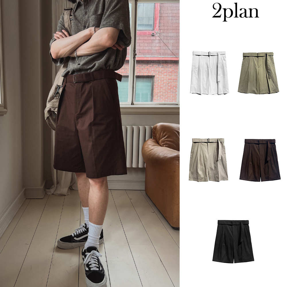 【2plan】Tamis linen belted half pants