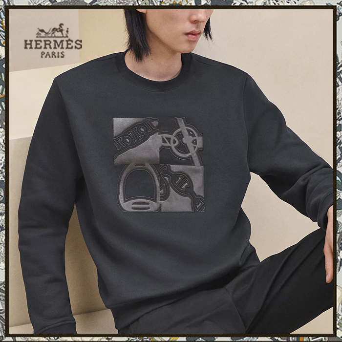 人気・24新作★HERMES☆スウェットシャツ HERMES スウェットシャツ《メタルリー・オ・カレ》マリン 直営店