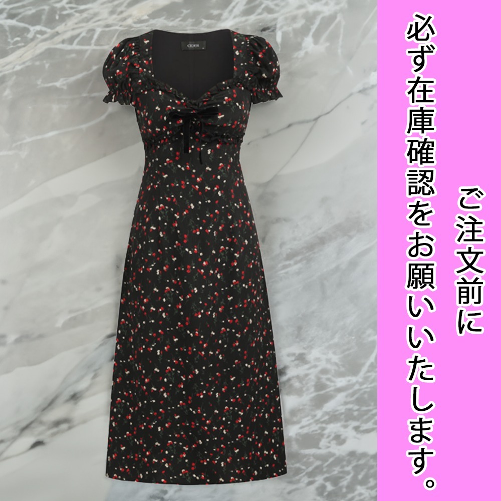 国内配送★Cider★花結びパフスリーブミディドレス 大人気！