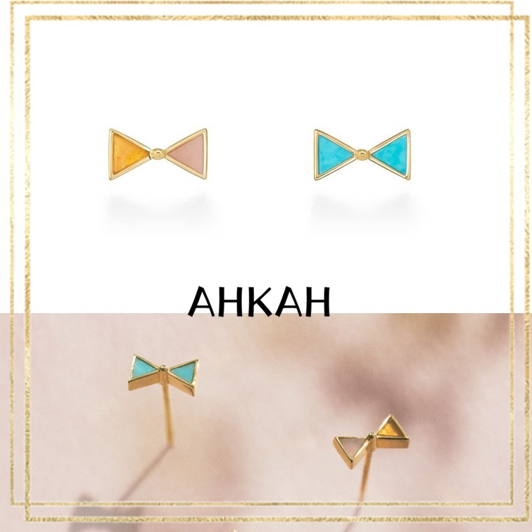AHKAH アーカー ピアス セブロンカラー カイト リボン 18K 国内