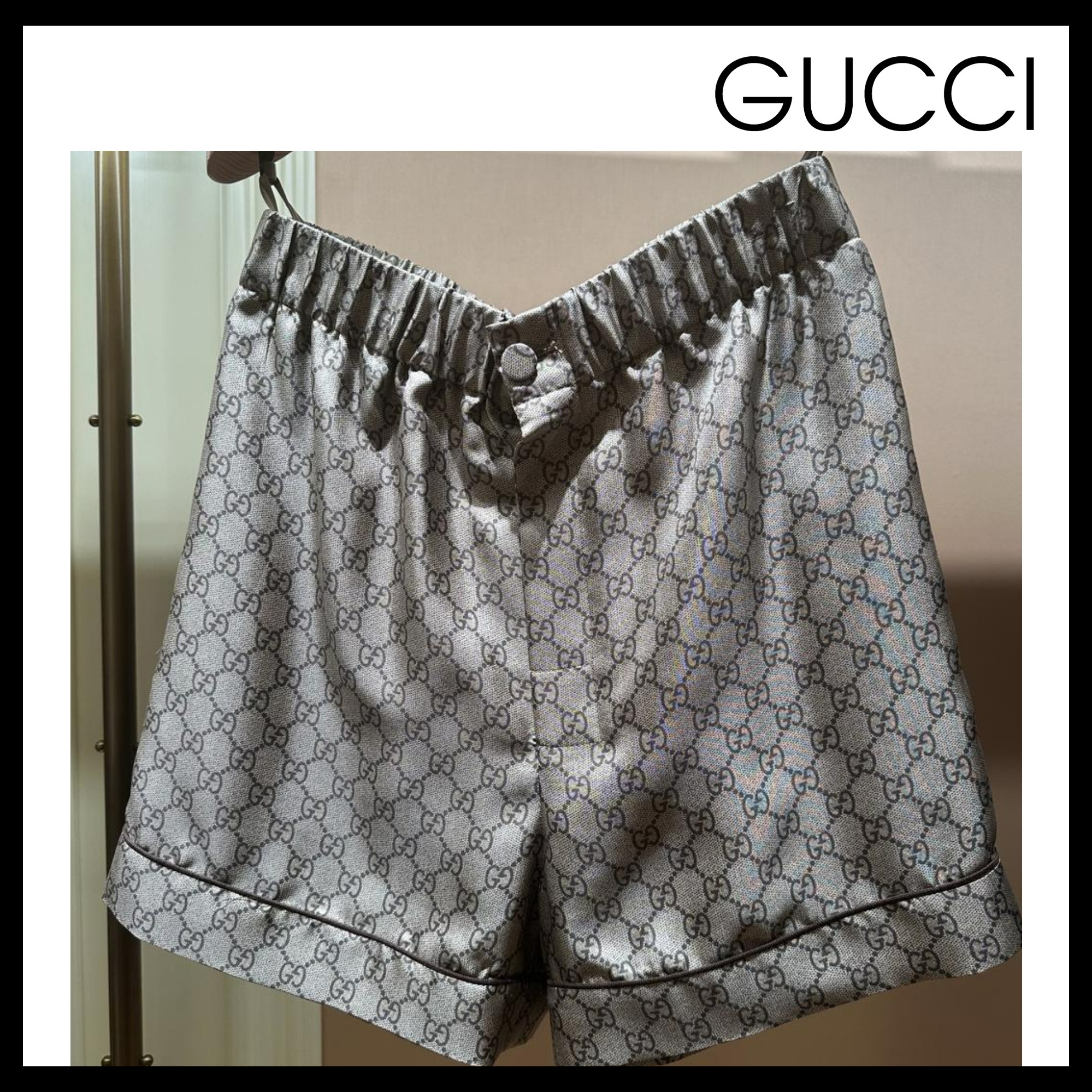 【GUCCI】直営/正規店 GG SUPREME シルク ショートパンツ
