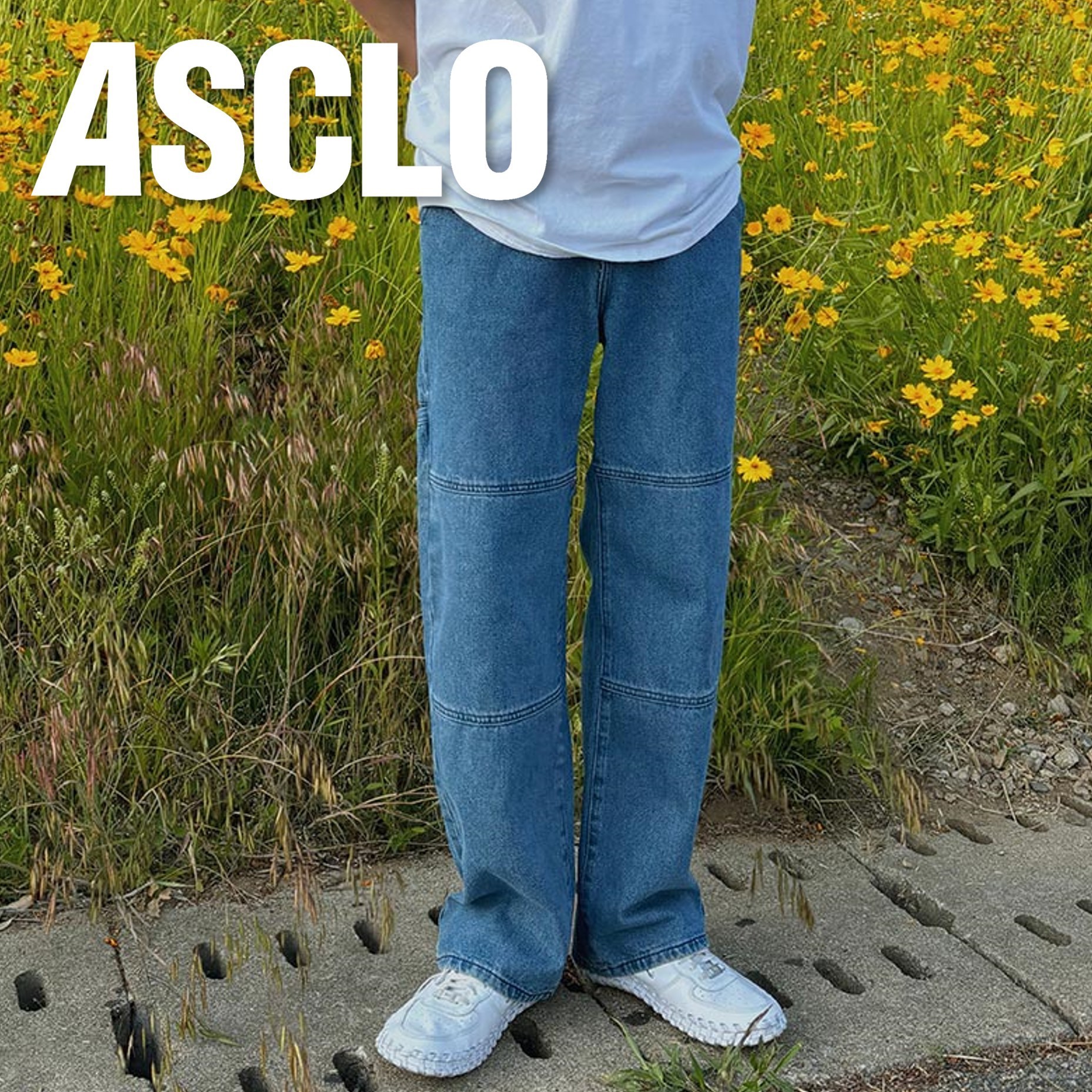 デニム・ジーパン ASCLO Patch Double Knee Denim Pants (3color)