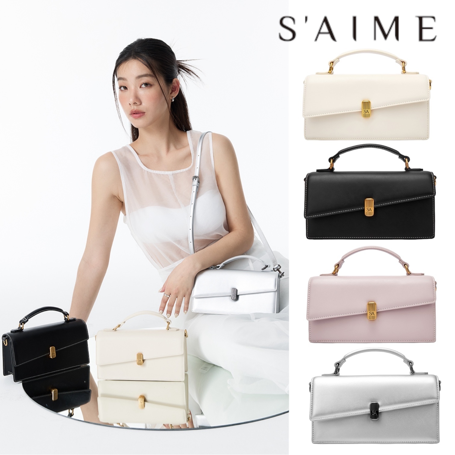★S'AIME 斜切轉鎖手提小方包 ハンド ショルダーバック/送料込