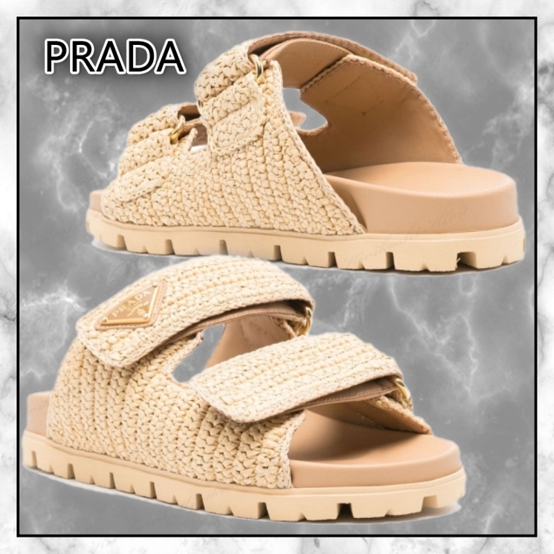 ◆PRADA 最新作◆ラフィア クロシェサンダル/Medium Beige◆