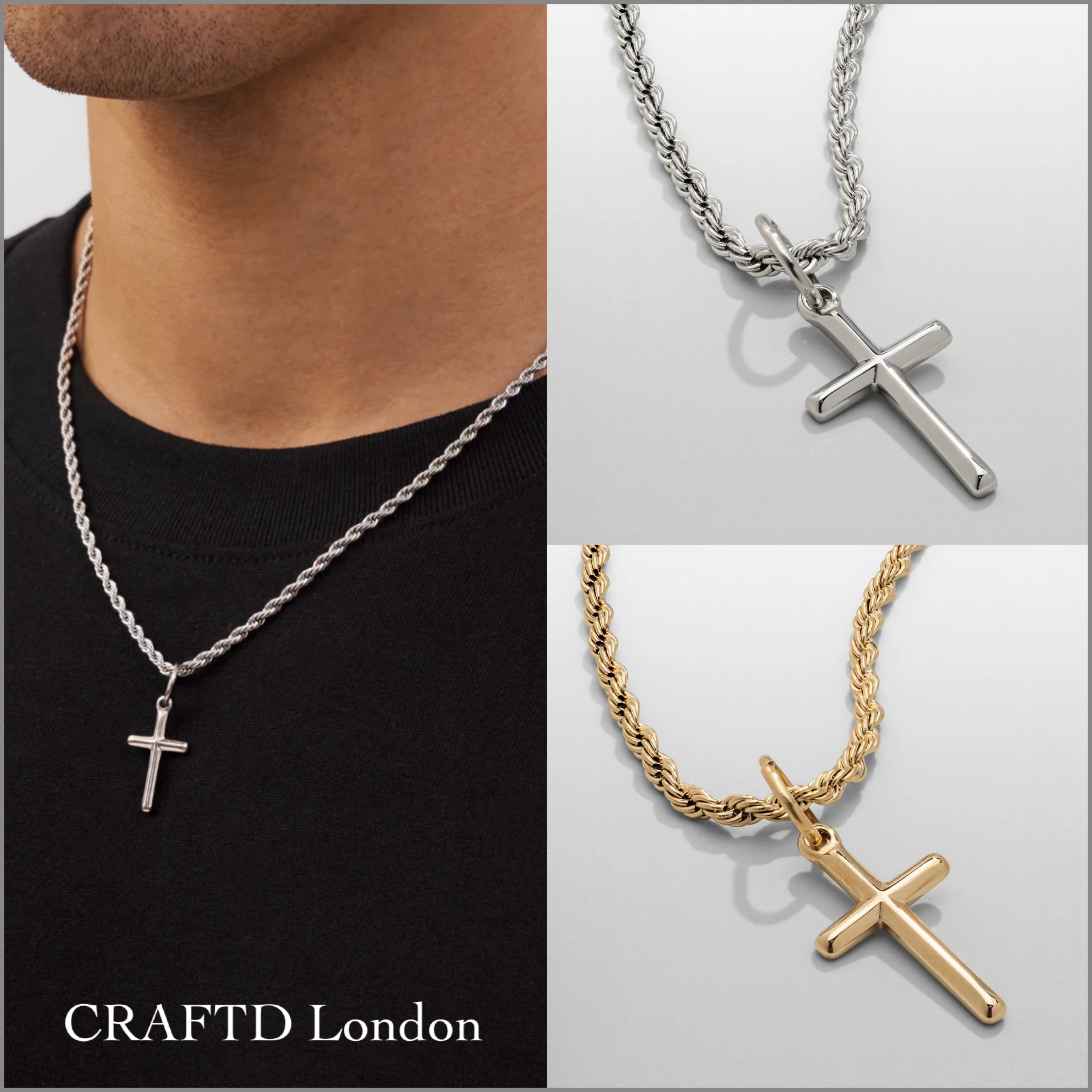 送関込【CRAFTD London】CROSS ネックレス Gold Silver