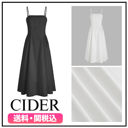 ★Cider★ 布帛スクエアネックソリッドフリルヘムミディドレス
