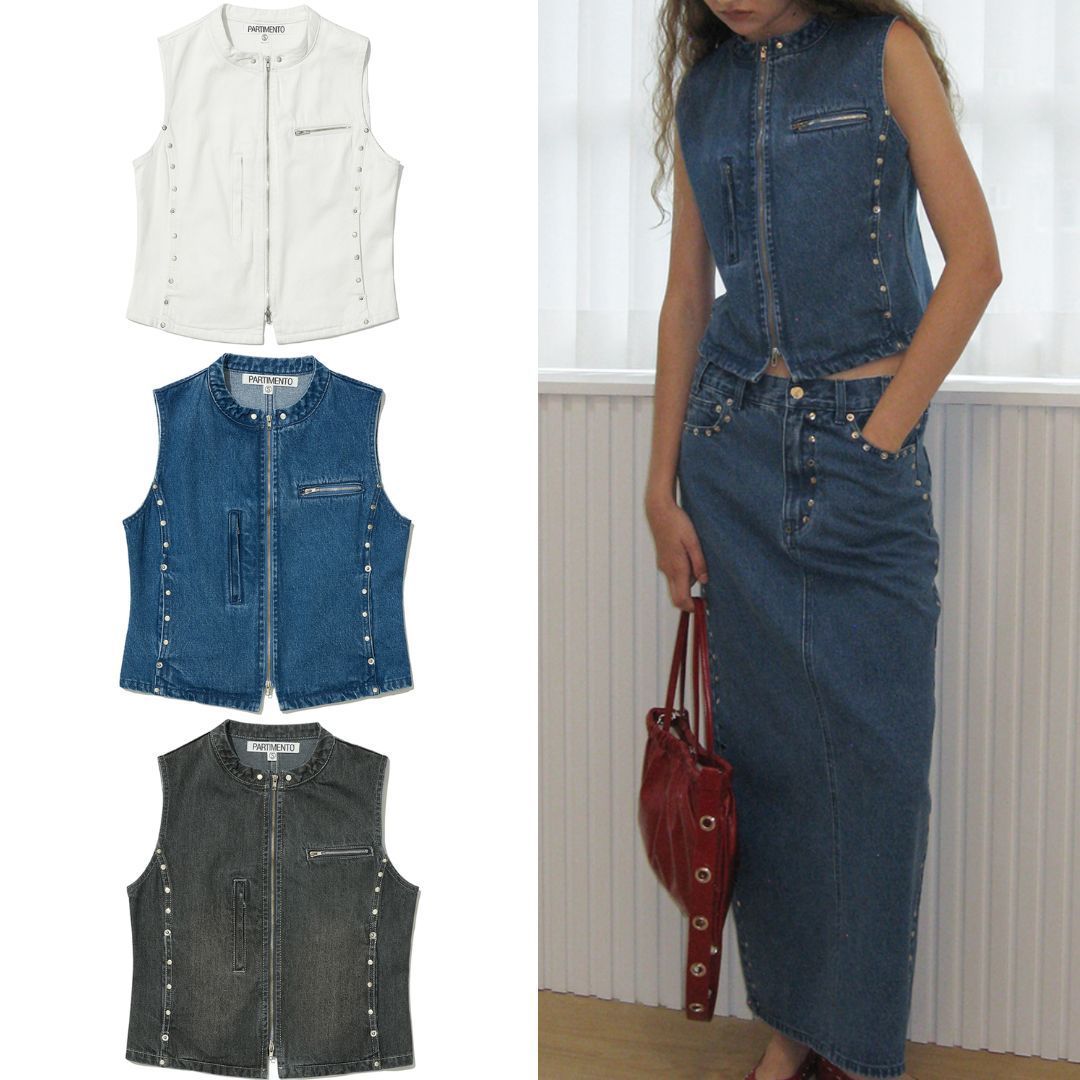 ジャケット PARTIMENTO WOMEN STUDED ZIP-UP DENIM JACKET 4BUK477