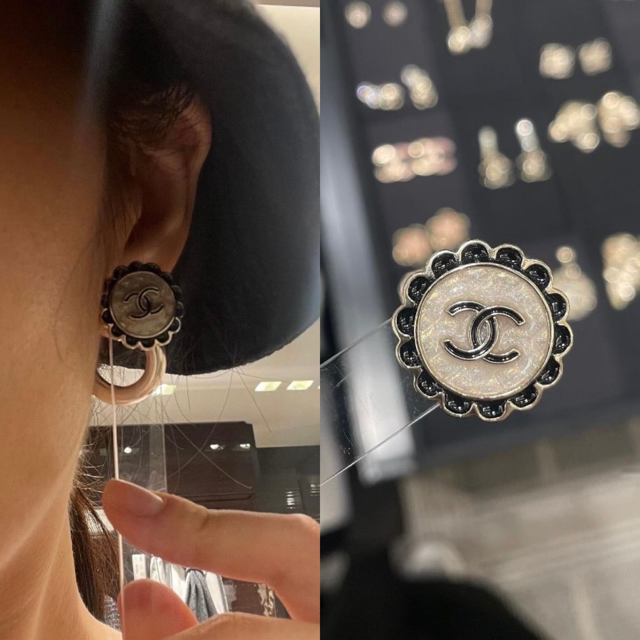 アンティークボタンを彷彿とするデザインが可愛い CHANEL ピアス