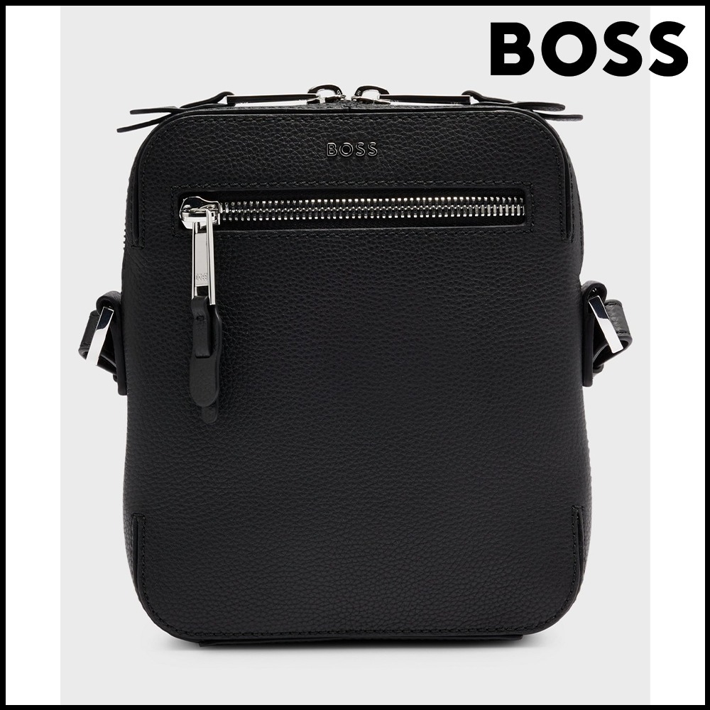 BOSS グレインレザー レポーターバッグ レタリングロゴ