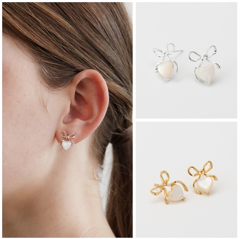 ピアス [SILVER925] Ribbon Ring Heart Earring