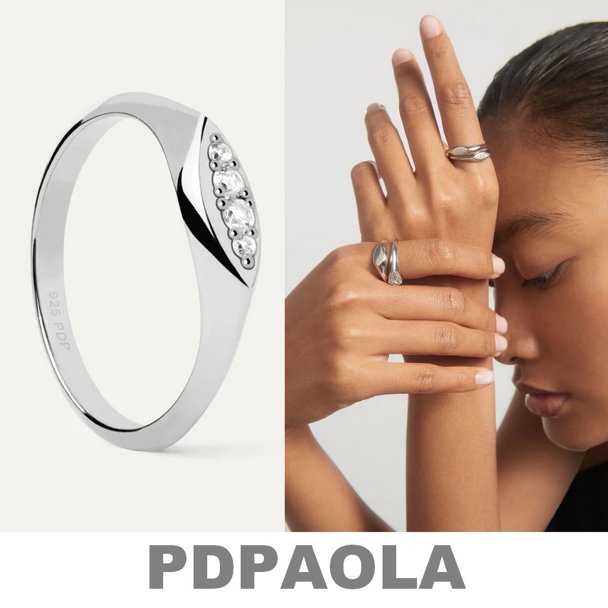 【SALE】海外限定◆PDPAOLA ドロップ型ラインストーンリング◆SV