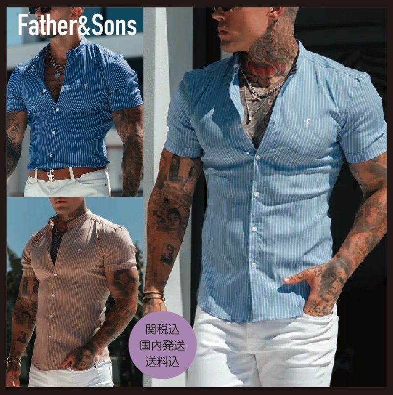 【Father&Sons】スーパースリム ピンストライプ 半袖シャツ