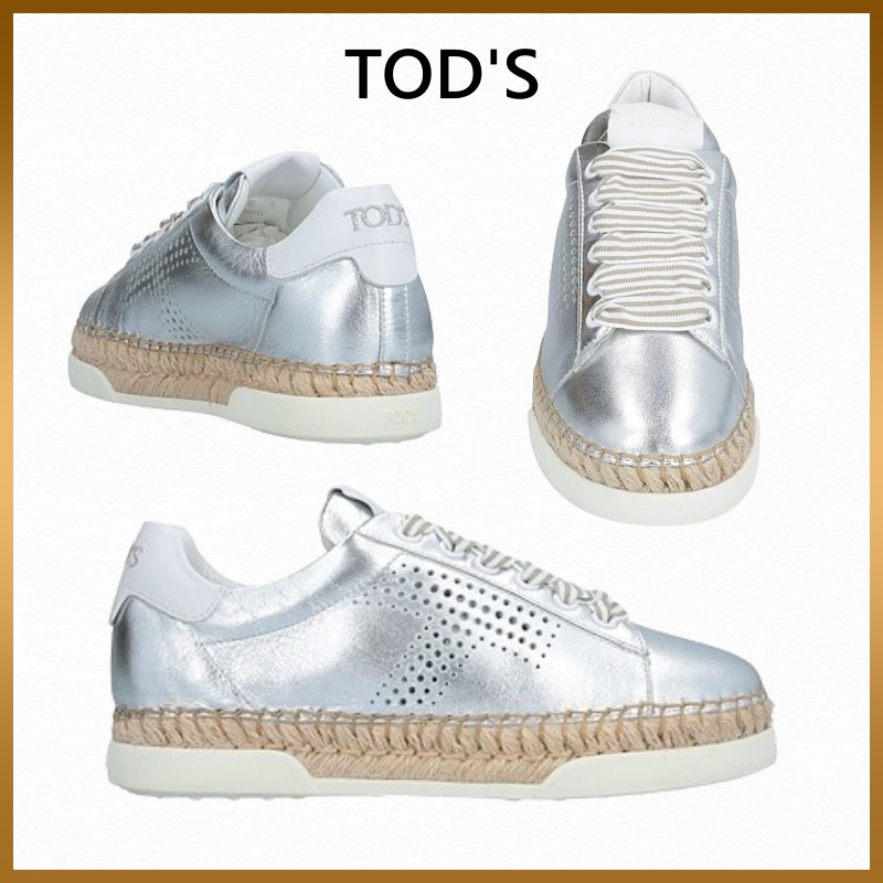 【TOD'S】ロゴ ラミネート加工 レザー レースアップ スニーカー