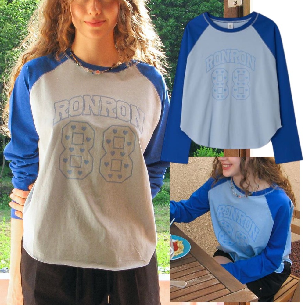 RONRON★韓国★人気★STITCH RAGLAN LONG SLEEVE SOFT BLUE