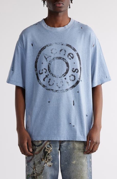 オーバーサイズ【Acne Studios】Tシャツ ロゴ ダメージ加工 24SS