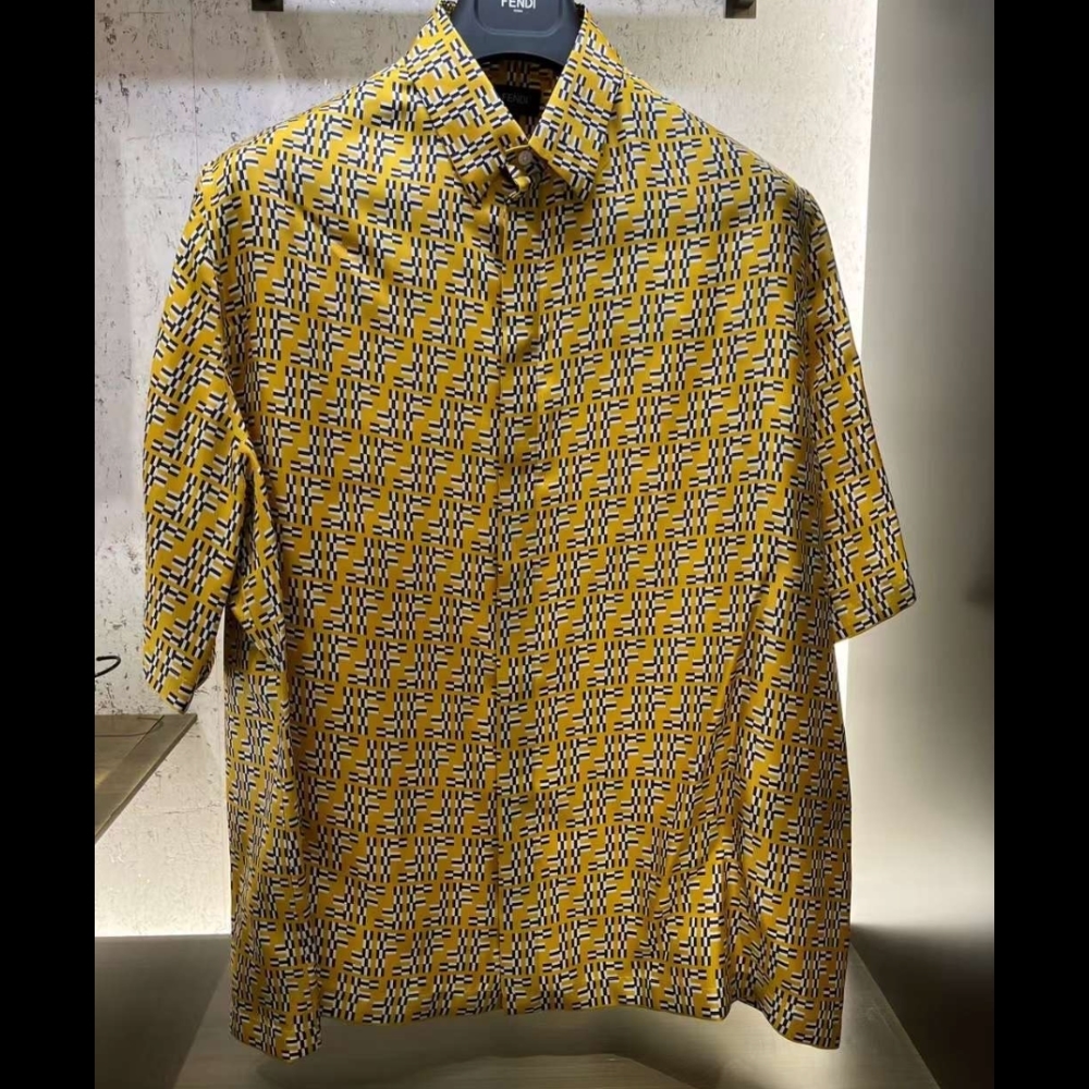 24FW【FENDI】シャツ イエロー FF ラビリンス シルク 半袖