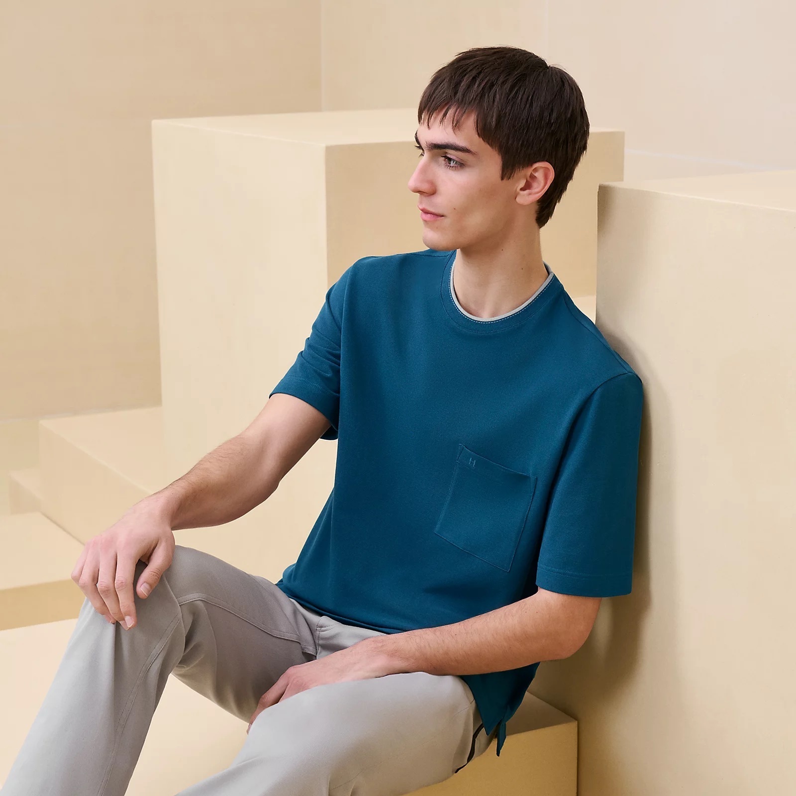 HERMES Tシャツ《サドルステッチ》ペトロール コットン DHL 直営
