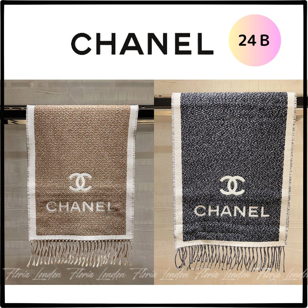 24B【CHANEL】人気♪シンプルで合わせやすいバイカラー マフラー