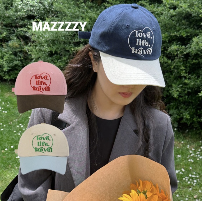 韓国かわいい【MAZZZZY】love, life, travel Cap (3 colors)