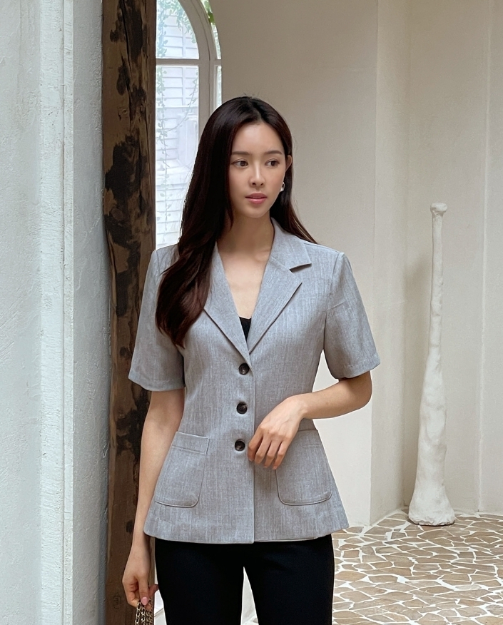 【I AM MARI】Maia Linen Button Collar Jacket