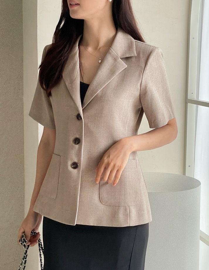 【I AM MARI】Maia Linen Button Collar Jacket