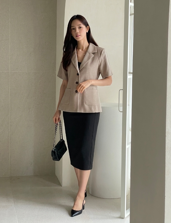 【I AM MARI】Maia Linen Button Collar Jacket