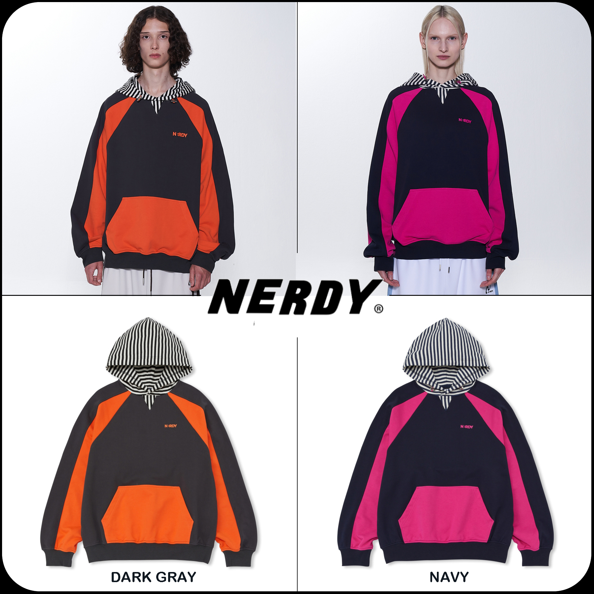 NERDY ]☆韓国人気☆STRIPED LAYERED HOODIE