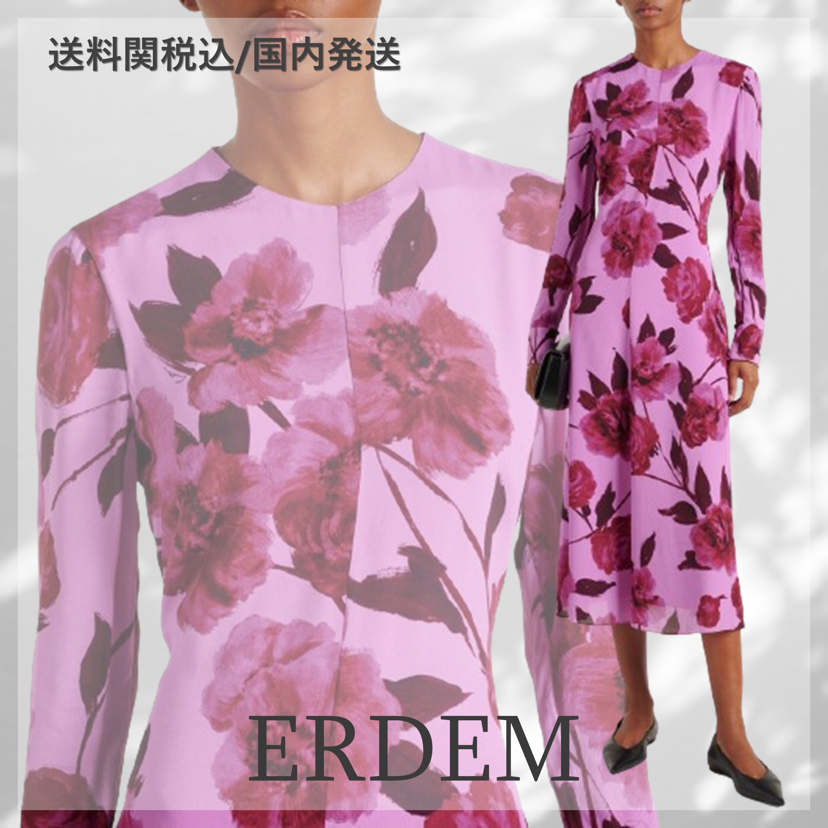送料込/関税込■ERDEM■フローラルクレープミディドレス