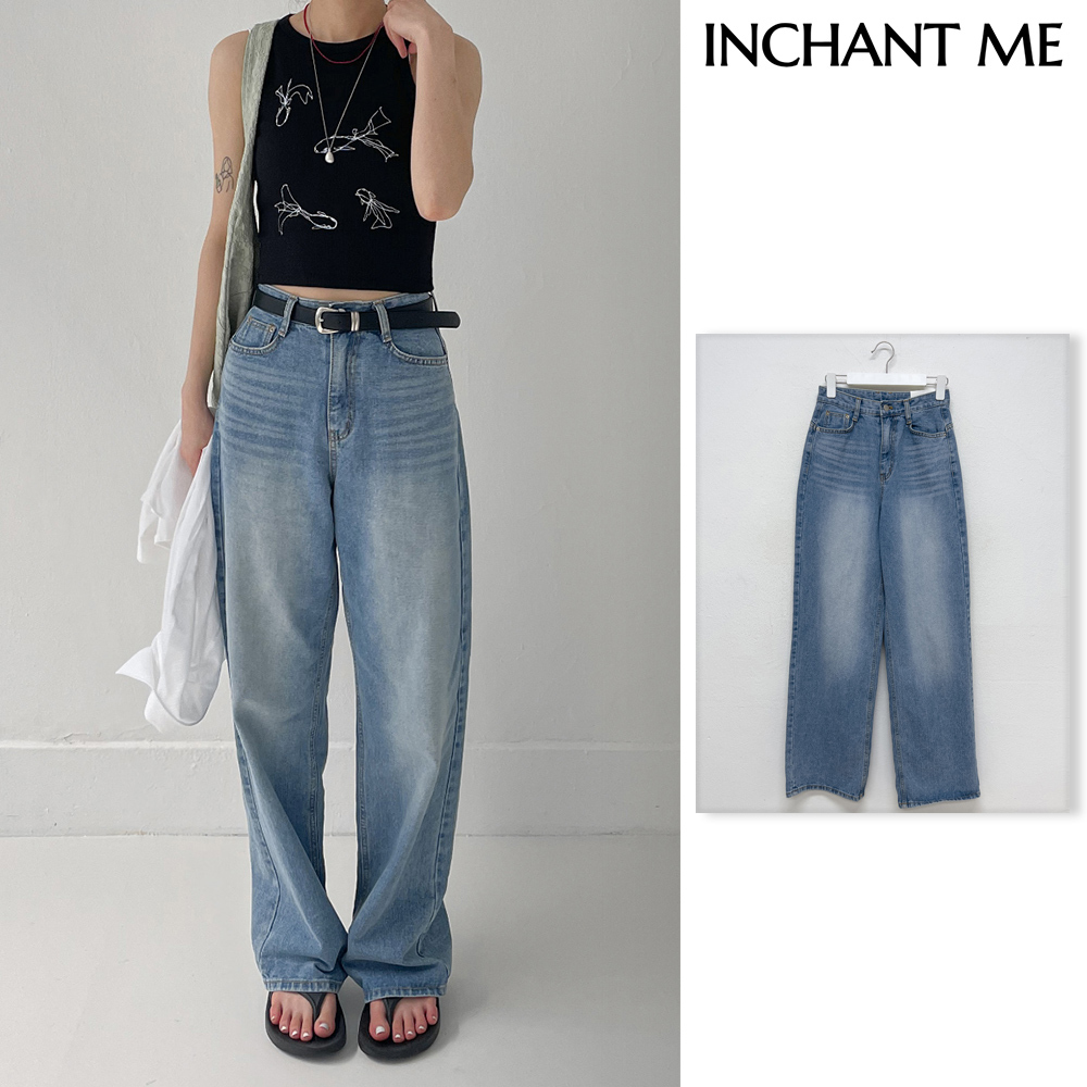 【INCHANT ME】Back pin tuck cat brush wide denim