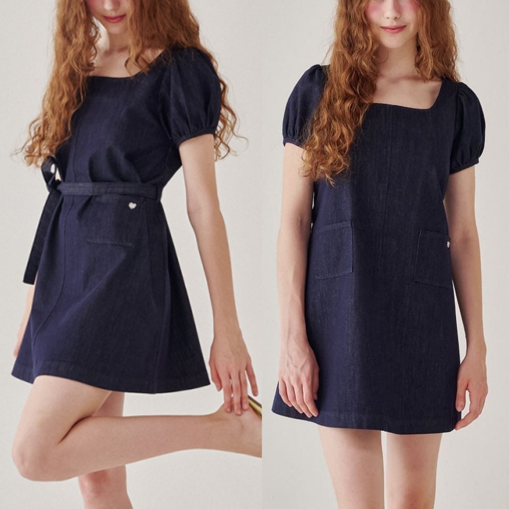 RONRON★韓国★NON FADE POCKET HEART POINT DENIM DRESS