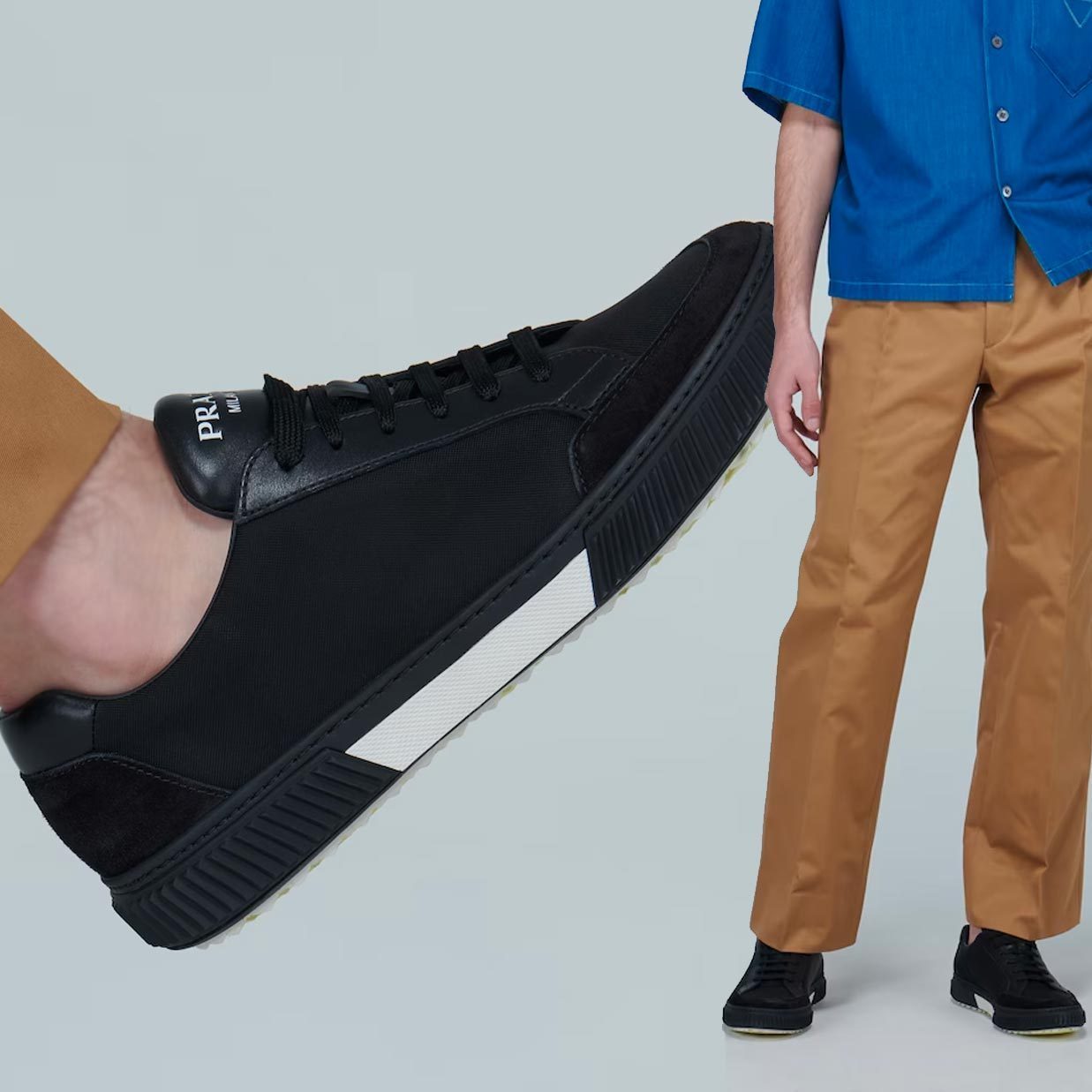 【PRADA】レザー メッシュ スニーカー シューズ ローライズ 黒