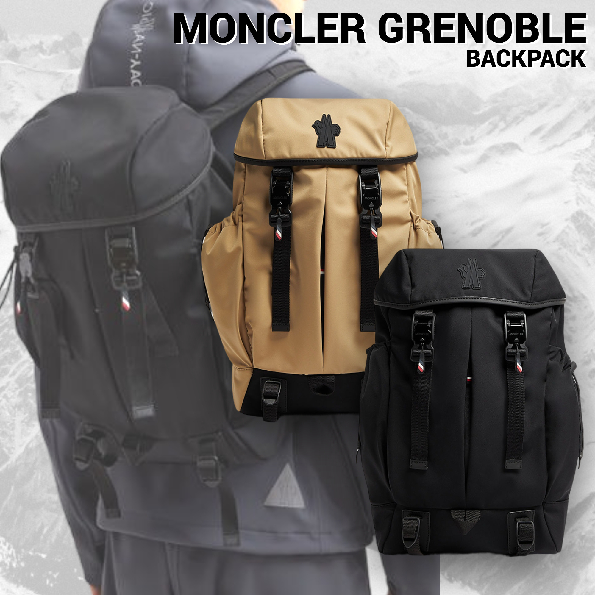 直営店買付【MONCLER GRENOBLE】バックパック ロゴ 撥水ナイロン