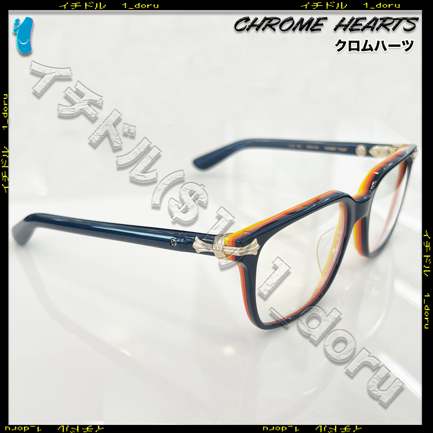 +CHROME HEARTS+ クロステール メガネ ネイビー ゴールド