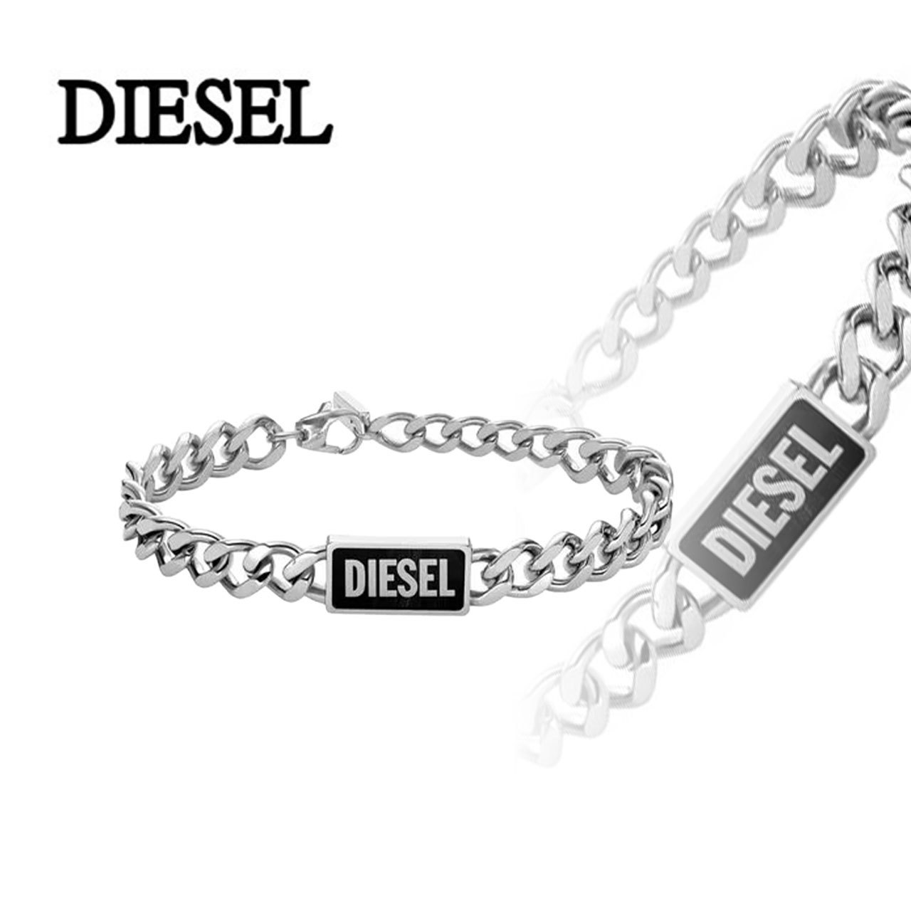 【DIESEL】dx1513 Black agate id bracelet