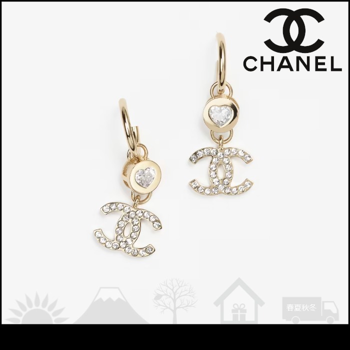 【シャネル】ハート ピアス メタル & ストラス