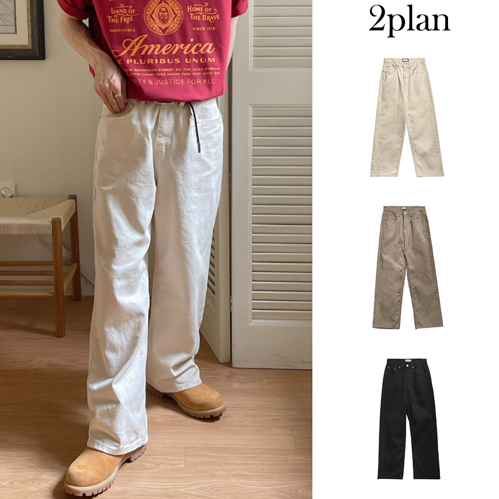 【2plan】Manny wide cotton pants
