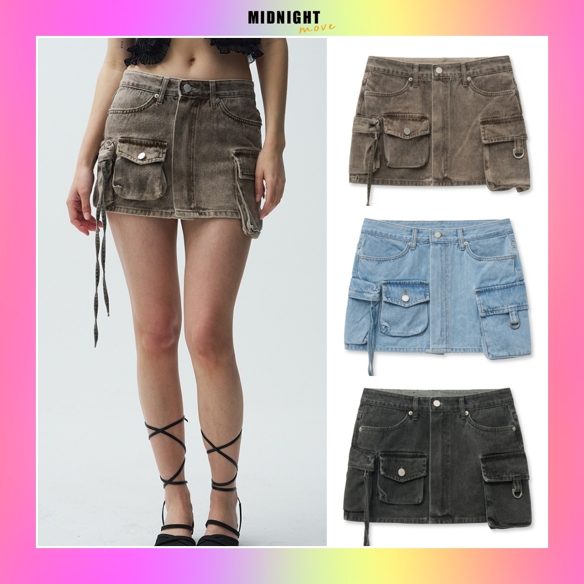 【MIDNIGHT MOVE】韓国人気★ Pk Cargo Skirt (XS,S,M)