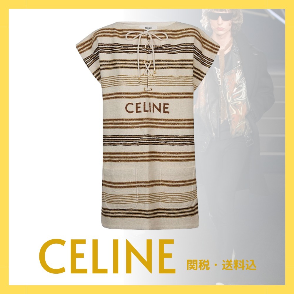 大人気☆完売間近【CELINE】CELINE ストライプ バハ ミニドレス