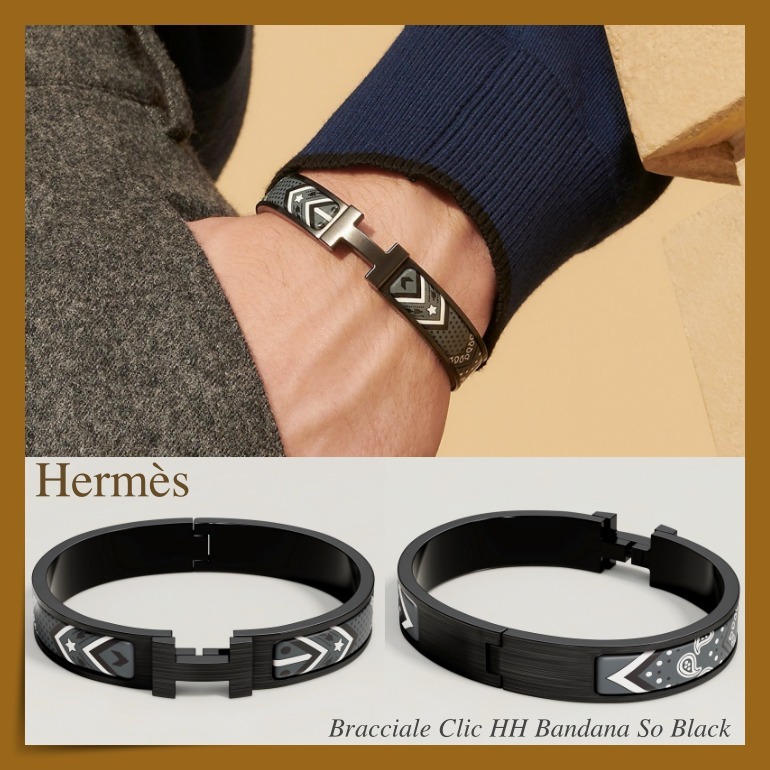 即納【HERMES】クールお洒落☆ブレスレット Clic HH Bandana So HERMES】クールお洒落☆Clic HH Bandana So Blackブレスレット