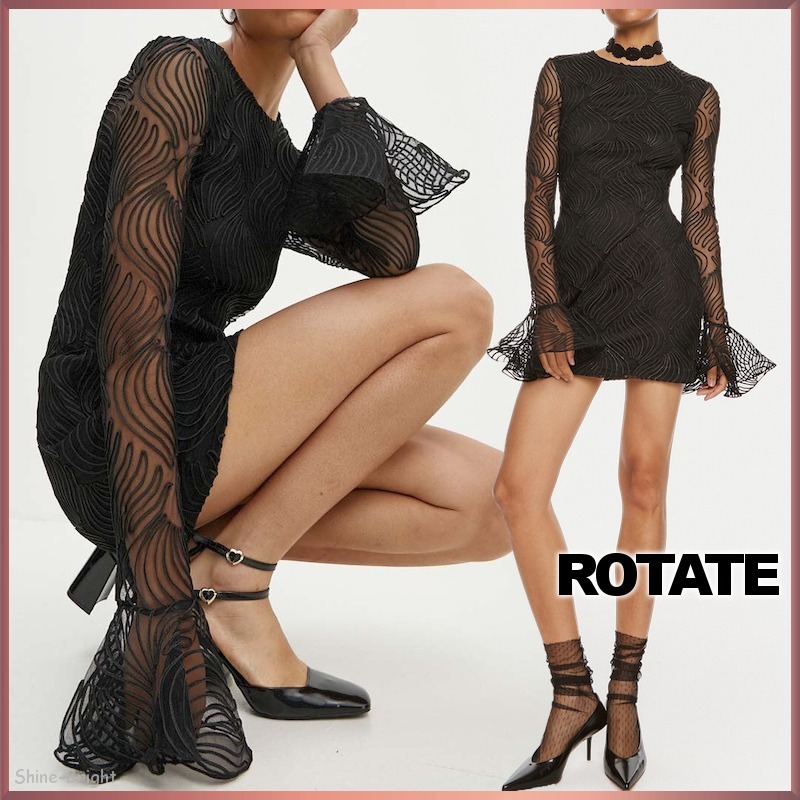 ＜関税込＞ROTATE＊フリルトリム 刺繍メッシュ ミニドレス