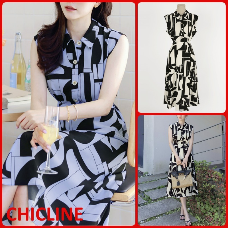 バカンスファッション★CHICLINE★スリーブレスフレアワンピース