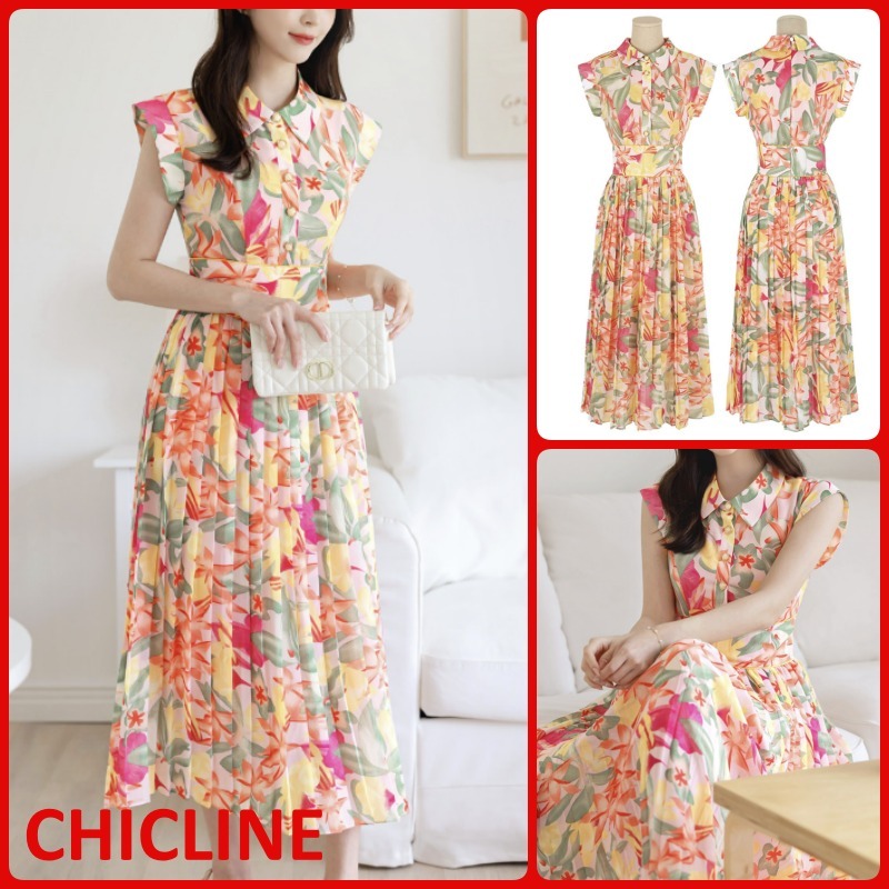 バカンスファッション★CHICLINE★シフォンプリーツワンピース