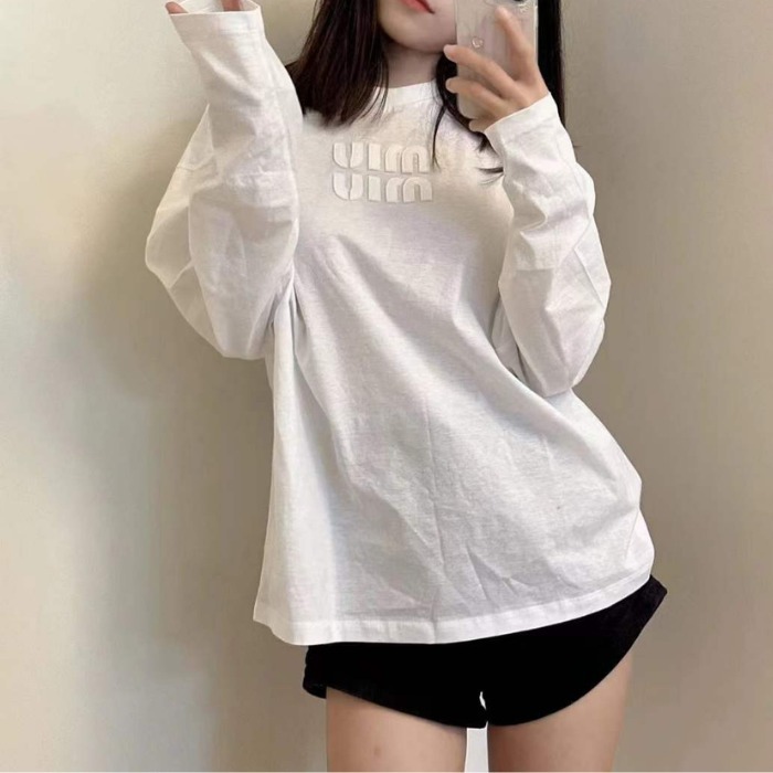 ★MiuMiu★エンボスロゴ入りコットン長袖シャツ