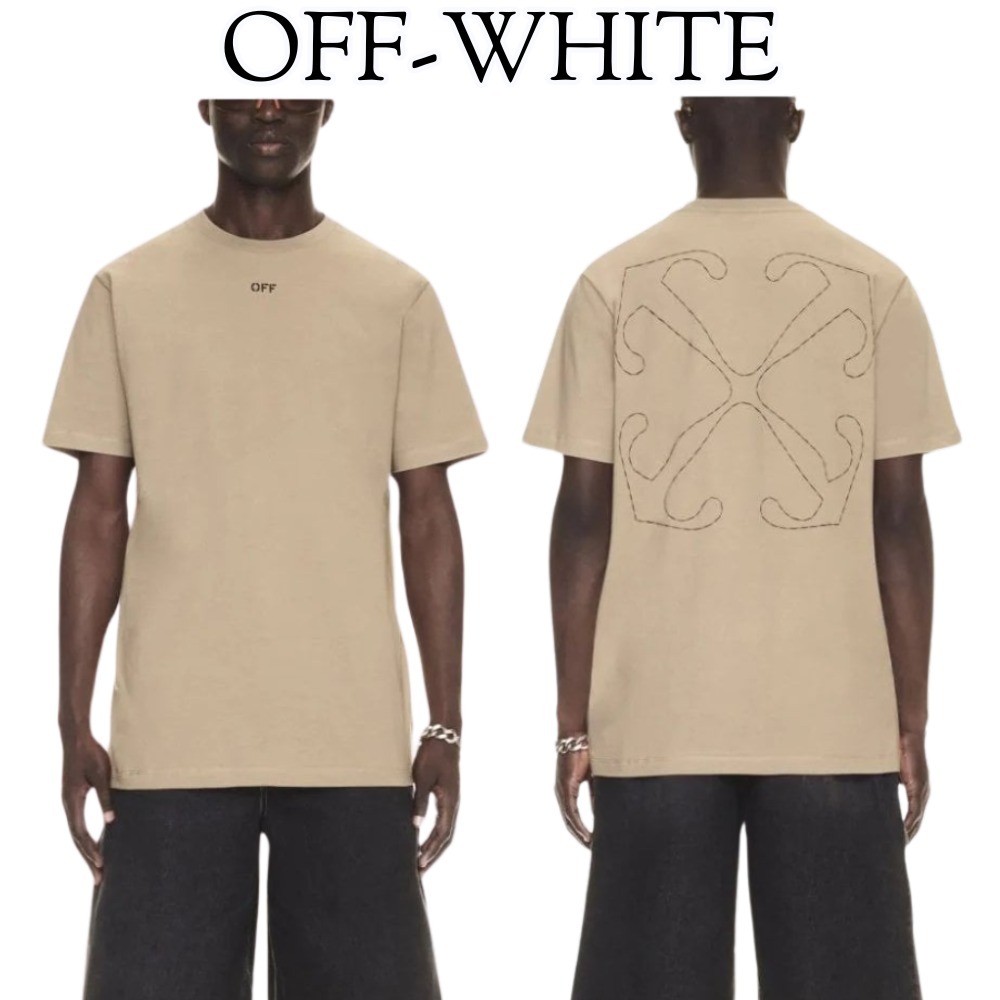 【OFF-WHITE】Beige☆ロゴ Off Stitch コットン 半袖 Tシャツ