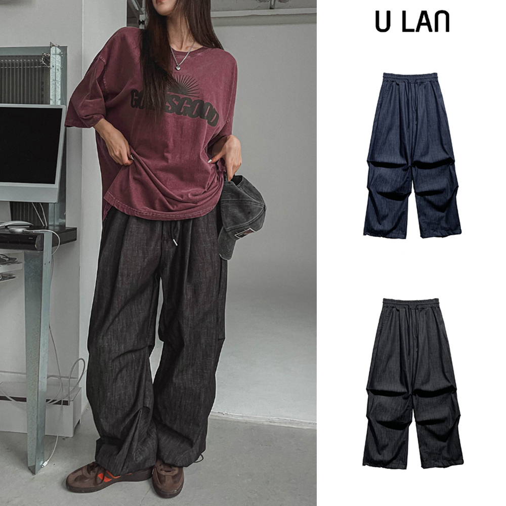 【U LAN】Furby Pintuck Denim String Pants