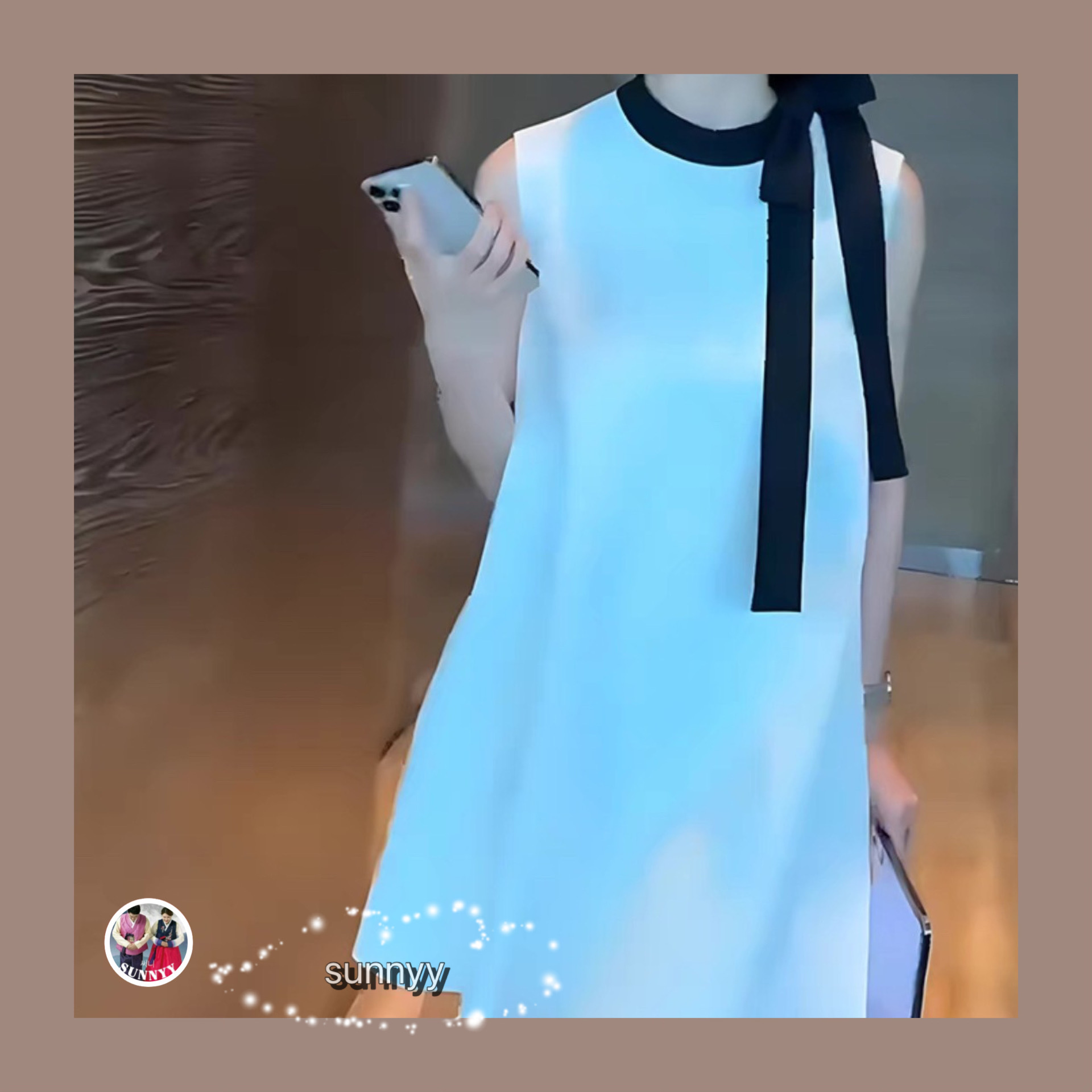 ミニワンピース ノースリーブ バイカラーリボンタイ 4080105