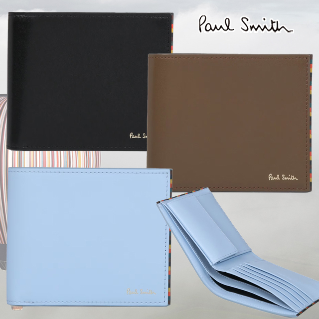 《すぐ届く》PaulSmith ブライトストライプトリム 2つ折り財布
